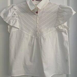 Classic White Ruffled Cap Sleeve Top